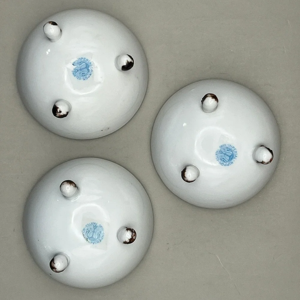 Imperial Nippon Hand Painted Footed Bowls Set of 3 Grape Vine Moriage Antique 3